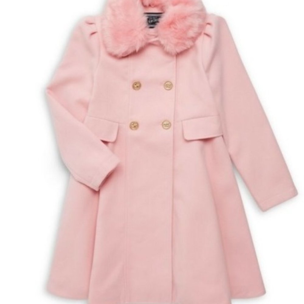 NWT Rothschild Det. Faux Fur Trim Collar Princess Coat Pink - 4, 5, 14